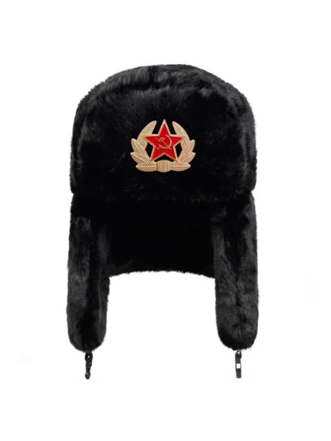 Other Designers Five-pointed Star Sovjet Militaire Badge Pilot Hat Black Ushanka Winter Earflap Warm Ski Bomber Hat