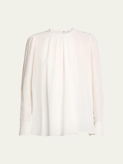 Max Mara Carol Gathered Embellished-Cuff Silk Blouse