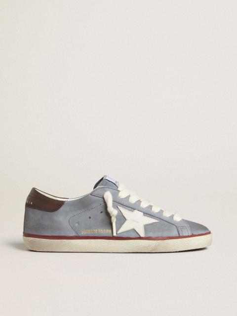 Golden Goose Super-Star LTD in light blue nubuck leather with white leather star and brown leather heel tab