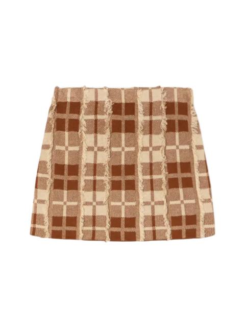 GUEST IN RESIDENCE Fringe Plaid Mini Skirt in Burnt Sienna/Sandstone