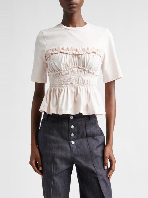 CECILIE BAHNSEN Cecilie Bahnsen Vilde Shirred Peplum T-Shirt in Light Pink Jersey at Nordstrom