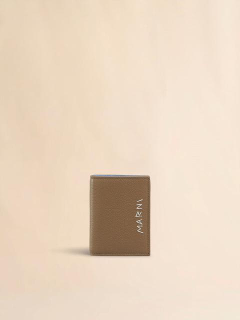 Marni BROWN LEATHER BIFOLD WALLET WITH MARNI MENDING