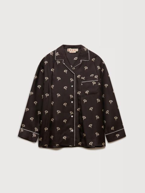 Marni BROWN SILK TWILL PAJAMA SHIRT WITH FLORAL PRINT