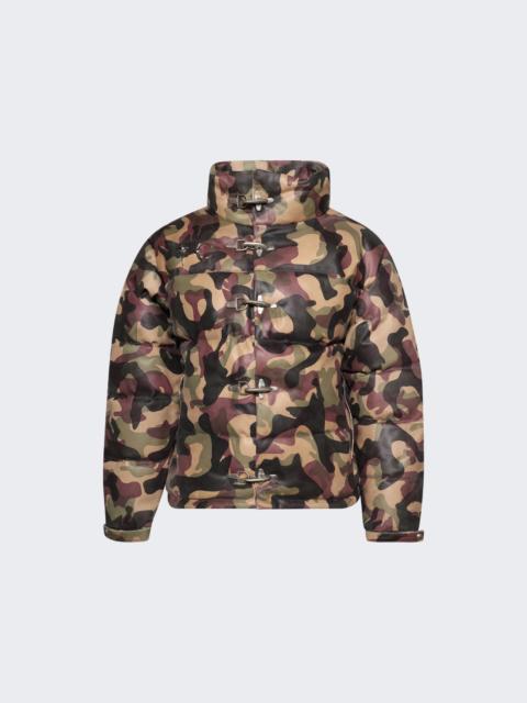 Thug Club Camo Leather Puffer Jacket Beige