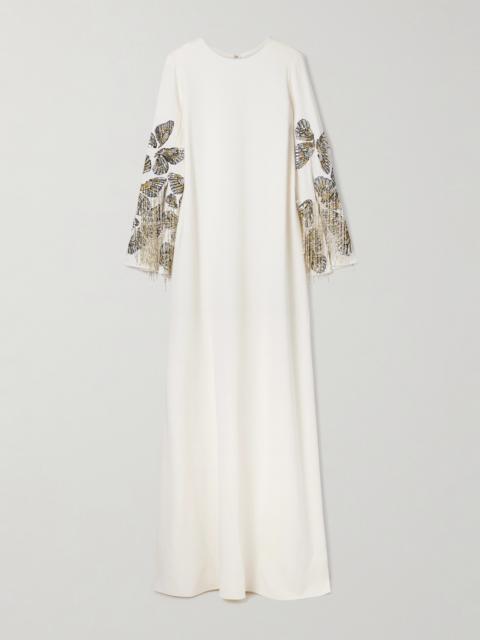 Oscar de la Renta Embroidered Embellished Silk-blend Crepe Gown