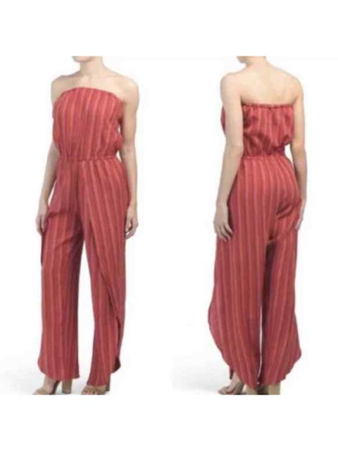 Other Designers Anthropologie Drew Emerson Strapless Jumpsuit Striped Side Slits Linen Red XS