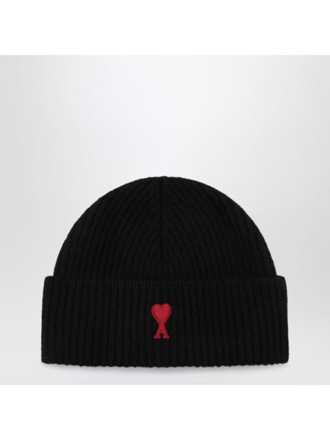 AMI Paris Ami Paris Black Ami De Coeur Wool Beanie Men