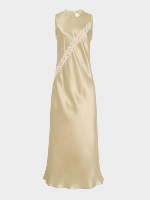 ROSETTA GETTY Bias-Cut Diagonal Lace Satin Slip Dress