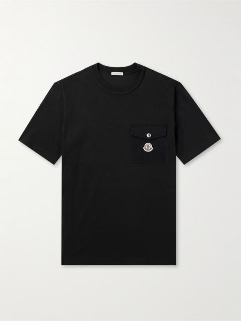 Moncler Logo-Appliquéd Twill-Trimmed Cotton-Jersey T-Shirt Black