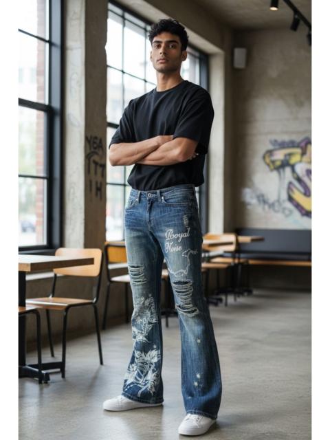 Other Designers Japanese Brand - FYE🔥GUMU INTERNATIONAL Punk Ripped Tribal Print Flare Denim