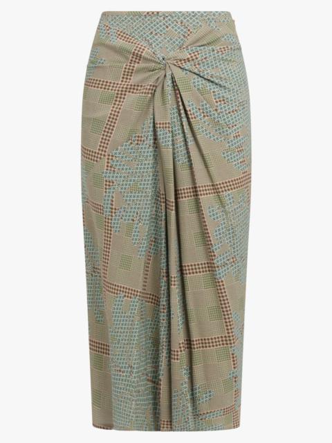 Dries Van Noten SMILA DRAPED FLORAL MOTIF MIDI SKIRT | GREEN/MULTI