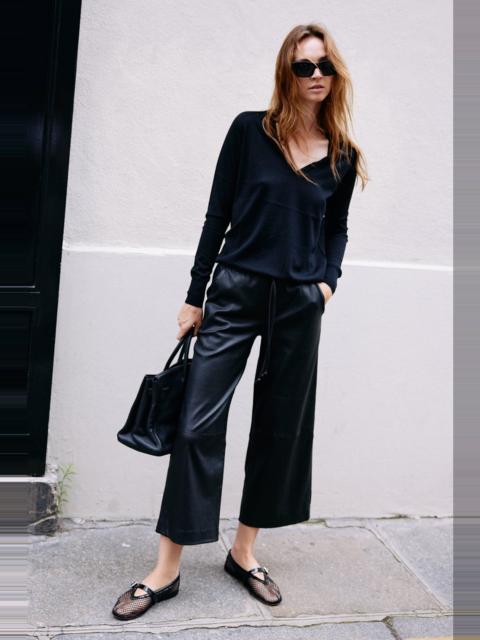 SPRWMN BLACK LEATHER CROPPED BAGGY PANTS