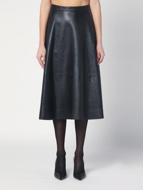 Black leather flared skirt