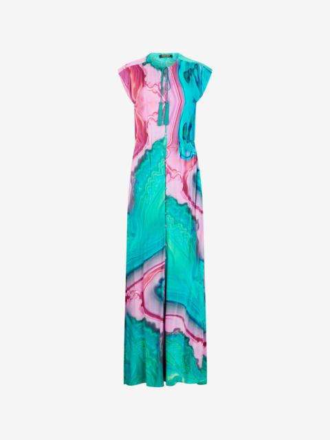 Roberto Cavalli Long dress chemisier with multicolor marbled print