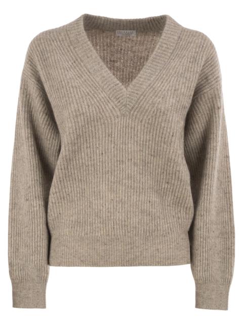 Brunello Cucinelli Brunello Cucinelli Women Ribbed Cashmere, Mohair And Wool Jumper With Luminous Yarn