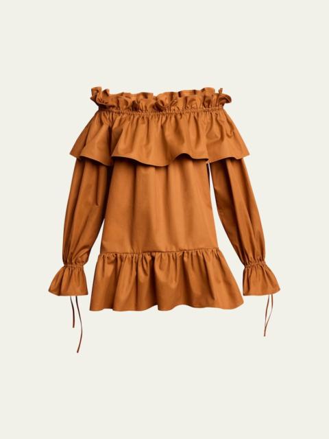 SAINT LAURENT Off-Shoulder Ruffled Mini Dress