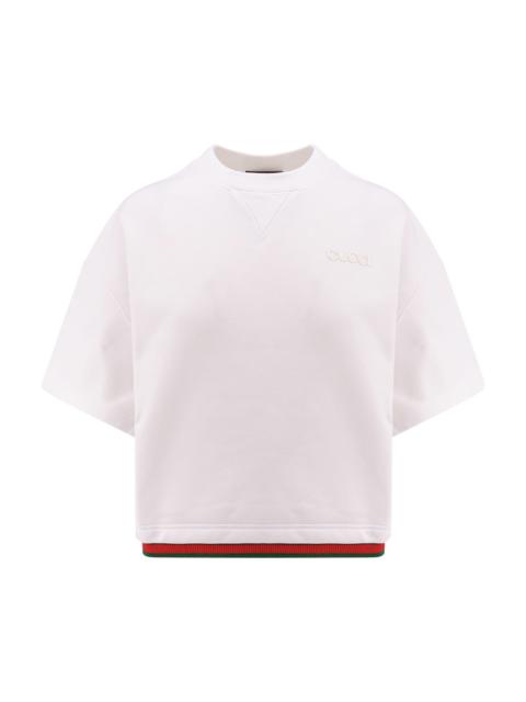 Crop Cotton Sweatshirt With Web Profiles