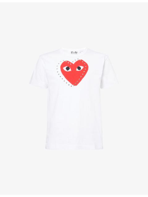 Comme des Garçons PLAY Rhinestone Heart-Embroidered Cotton T-Shirt