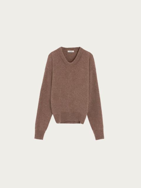Lemaire Boxy V Neck Sweater - Hazelnut Melange