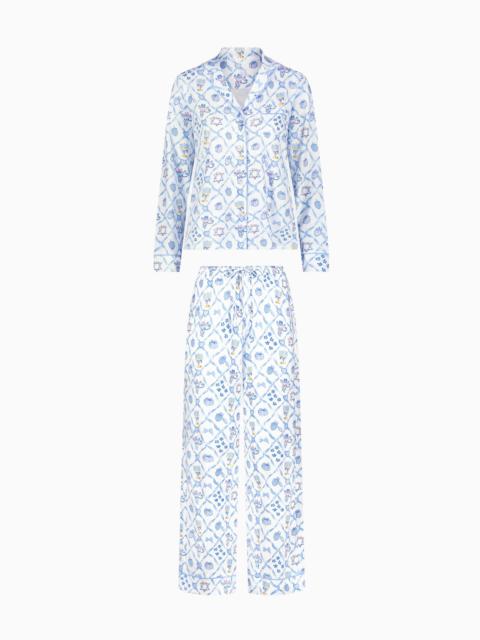 LoveShackFancy LoveShackFancy x Roller Rabbit Starry Nights Lattice Long Sleeve Polo Pajamas