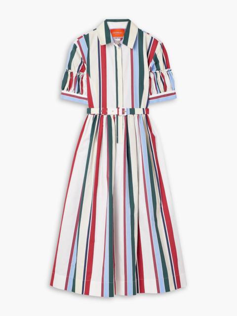 Other Designers Libertine belted gathered striped cotton-blend poplin midi shirt dress