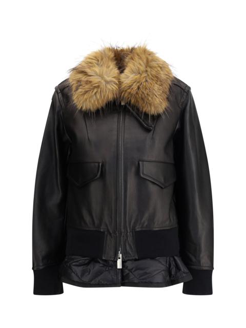 sacai Sacai Women Leather Jacket With A Plush Collar