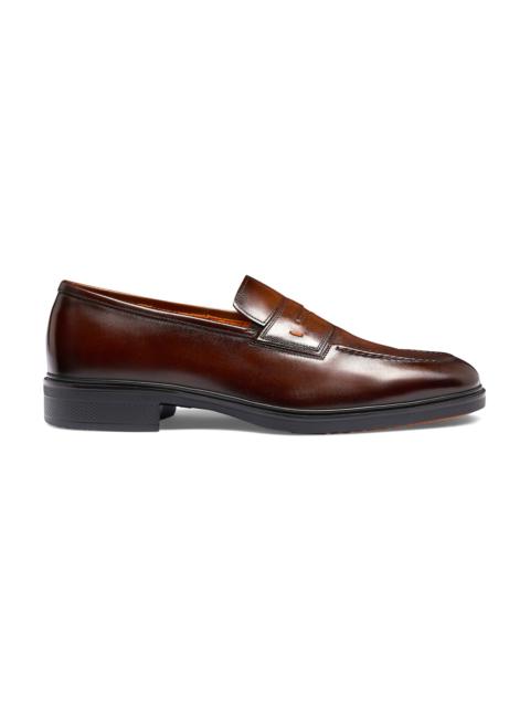 Santoni Men's dark brown leather Easy loafer