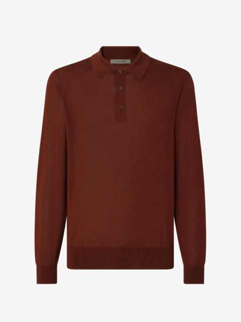 CORNELIANI Burnt brown button-up cashmere and silk polo shirt