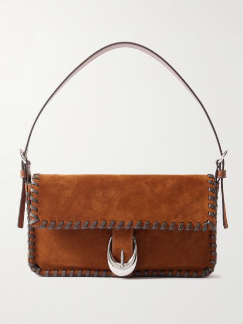 STAUD Harlow Buckled Whipstitched Suede Shoulder Bag