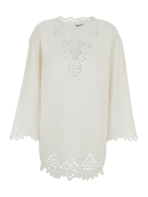 Isabel Marant Étoile Isabel Marant Etoile Women 'Sherazade' White Crewneck Kaftan With Cut-Out Details And Scallop Hem In