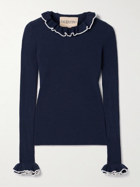 Valentino Ruffled Ribbed Wool Sweater