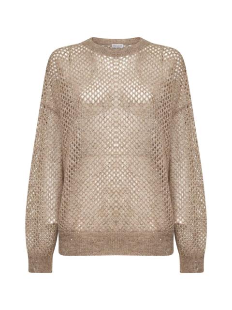 Brunello Cucinelli Brunello Cucinelli Women Beige Mohair Blend Dazzling Mesh Sweater