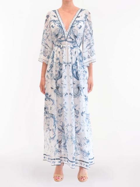 Marchesa GATHERED SILK CHIFFON MAXI DRESS