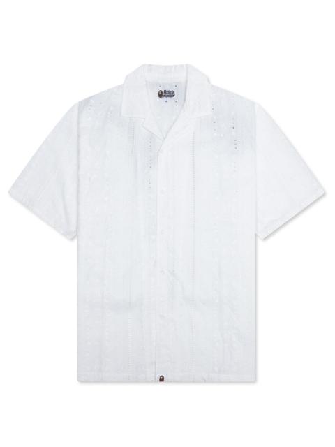 A BATHING APE® EMBROIDERY OPEN COLLAR S/S SHIRT - IVORY