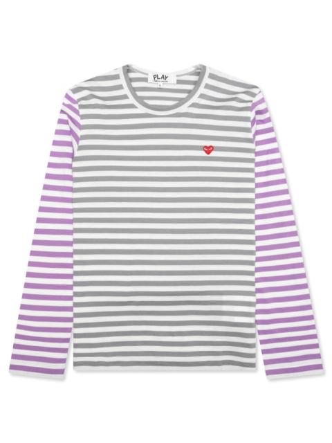 Comme des Garçons PLAY WOMEN'S BI-COLOR STRIPE T-SHIRT - GREY/PURPLE