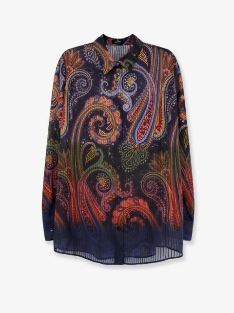 Etro Etro Paisley Multicolor Print Shirt Blue
