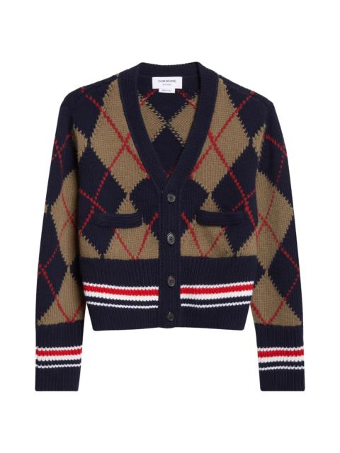 Thom Browne Thom Browne Argyle Intarsia Shrunken Virgin Wool Blend Cardigan in Navy at Nordstrom