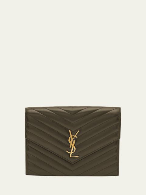 SAINT LAURENT YSL Monogram Flap Clutch Bag in Smooth Leather