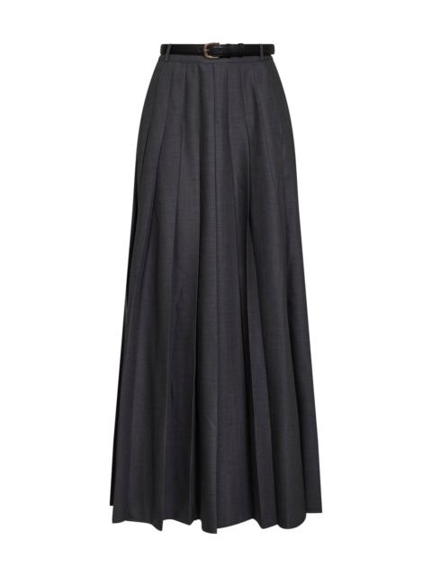 self-portrait Self Portrait Women Grey Wool Blend Belted Pleated Maxi Skirt