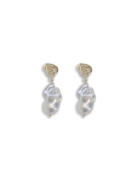 MAGDA BUTRYM Baroque Pearl Drop Earrings With A Rose Stud