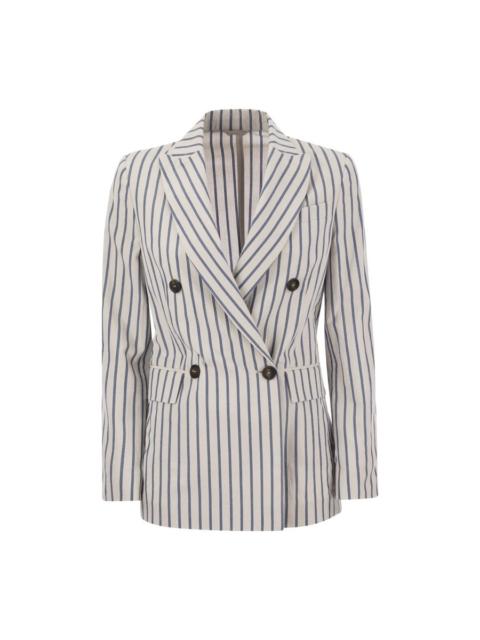 Brunello Cucinelli Brunello Cucinelli White Striped Double Breasted Jacket