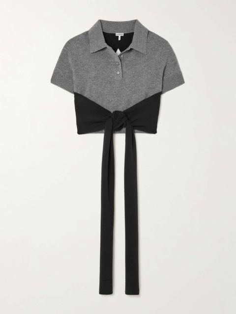 Cropped open-back tie-front wool-blend polo shirt Gray