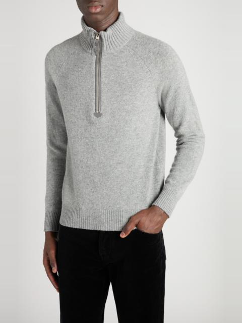 TOM FORD TOM FORD Lambswool & Cashmere Half Zip Sweater in Grey Melange at Nordstrom