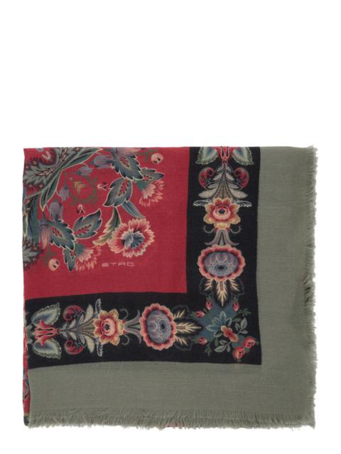 Etro Women Multicolor Square Scarf With All-Over Floral Motif In Cashmere And Silk Blend Woman