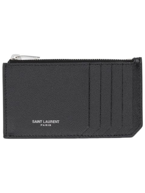SAINT LAURENT LEATHER CARD HOLDER WITH ZIPPER