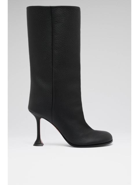 Amina Muaddi LIYA BOOT 95 BLACK GRAINY LEATHER
