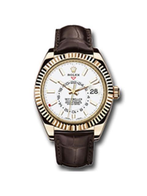 ROLEX Rolex Sky-Dweller White Dial Automatic 18kt Yellow Gold Men's Leather Watch 326138WSL