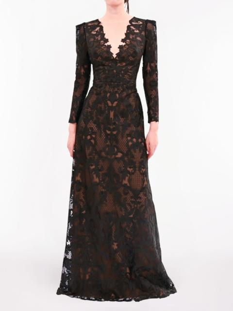 Marchesa NOCTURNES LONG SLEEVE LACE GOWN