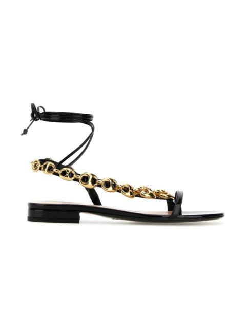 Black Leather Gucci Marina Chain Sandals