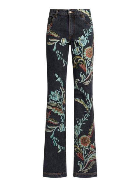 Etro Hand-Painted Denim Flared Jeans dark wash
